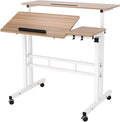 DlandHome Adjustable Rolling Desk Standing Desk, Sit-Stand Desk Cart Mobile Computer Desk Stand Up Desk Office Desk Riser Standing Table Workstation Mobile Desk, Oak