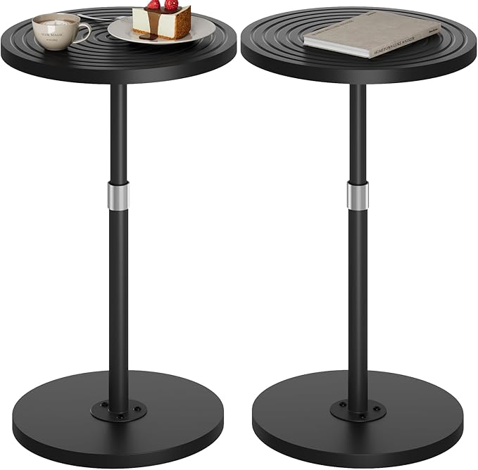 Asgolion Round Side Table Set of 2, Adjustable-Height Small Drink Table, Pedestal Martini Stand, Weighted Base Cocktail Table Accent Nightstand for Living Room, Bedroom, Bathroom, Office, Black
