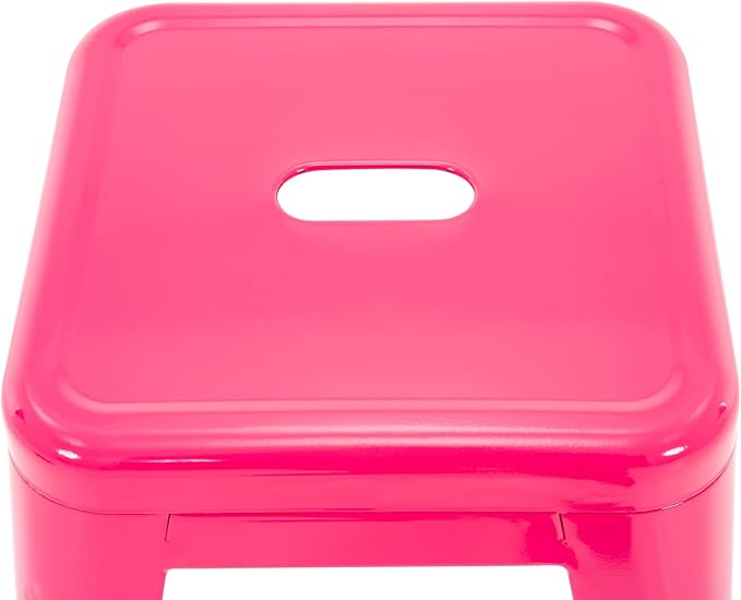 Brage Living 18 Inch Industrial Metal Stools Set of 4, Stackable Classroom Stools, Backless Metal Dining Chairs for Indoor Outdoor, Kitchen Short Stools (Hot Pink)