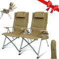 Reclining Camping Chair, Heavy Duty Folding Chairs with 4-Stage Adjustable High Back for Adults, Compact Foldable Outdoor Patio Reclining Chair with Storage Bag (Khaki, 2 Pack)