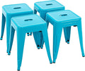 Brage Living 18 Inch Industrial Metal Stools Set of 4, Stackable Classroom Stools, Backless Metal Dining Chairs for Indoor Outdoor, Kitchen Short (Teal Blue)