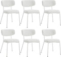 KCC Boucle Dining Chairs Set of 6, Modern Mid-Century Upholstered Stylish Kitchen Chairs Sherpa Accent Diner Chairs with Metal Legs and Curved Back for Kitchen, Dining Room(White)