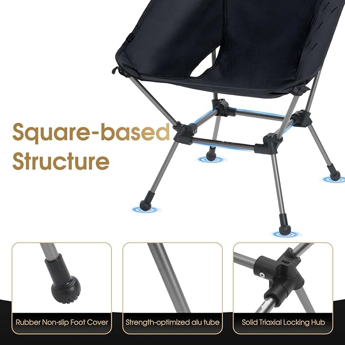 MOON LENCE Portable Camping Chair Plus, Larger & Roomier, Compact and Lightweight Still, Folding Chair for Backpacking & Hiking, 330Lbs Capacity (Black)