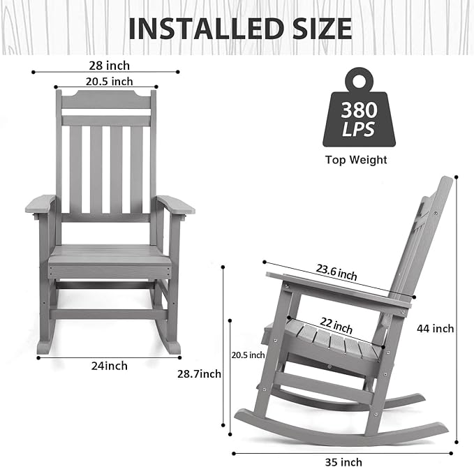 hOmeQomi Rocking Chairs Set of 4, All Weather Resistant Poly Lumber Outdoor Porch Rocker, Rocking Chairs for Outdoor, Indoor, Patio, Deck, Garden, Backyard, Load Bearing 380 lbs - Grey