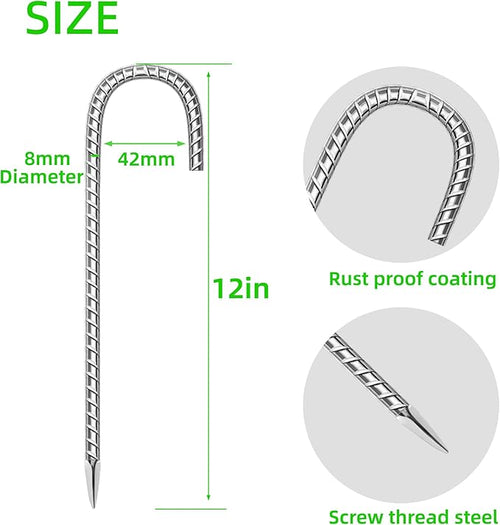 36 Pack Ground Garden Rebar Stakes Rebar 12 Inch Anti-Rust Galvanized Steel J Shape Hook Heavy Duty Ground Anchors for Tents, Position Kits,Fences, and Trampolines Landscape Fabric
