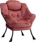 HollyHOME Lazy Chair with Armrest and Side Pocket, Comfy Accent Lounge Chair,Leisure Sofa Armchair for Living Room, Bedroom, Dorm, or Small Spaces, Oversized Reading Sofa Chair,Velvet Dusty Rose