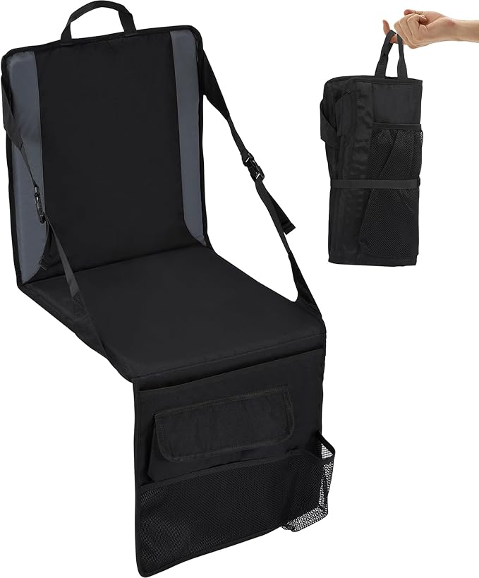 REDCAMP Portable Stadium Seat Bleacher Cushion, Folding Stadium Seats Ground Chair with Back for Camping Fishing Concert, Water Resistant, Black/Navy/Green