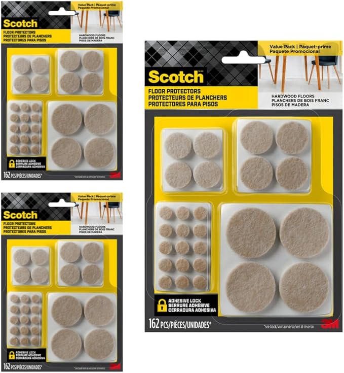 Scotch Felt Pads, Beige, Furniture Pads for Protecting Hardwood Floors, Round, Assorted Sizes Value Pack, Self-Stick Design, Protecting from Nicks, dents, Scratches (SP845-NA), 1 Pack (486, 3 Pack)