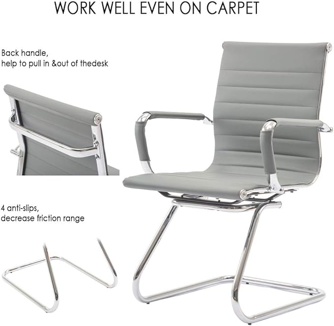 DM Furniture Office Heavy Duty Chair Guest Chair Leather Conference Chairs Reception Chairs Back Support, Set of 2 (Grey)