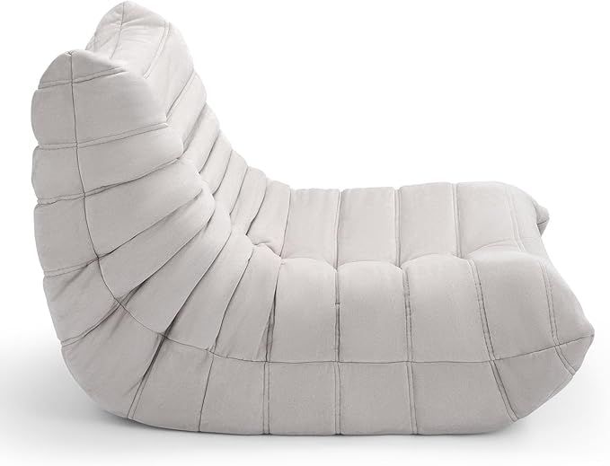 High-end Bean Bag Chair, Fireside Togo Chair with Antique White Suede Fabric Cover, Comfy & Soft Lazy Floor Lounge Sofa for Bedroom, Living Room, Office or Lounger