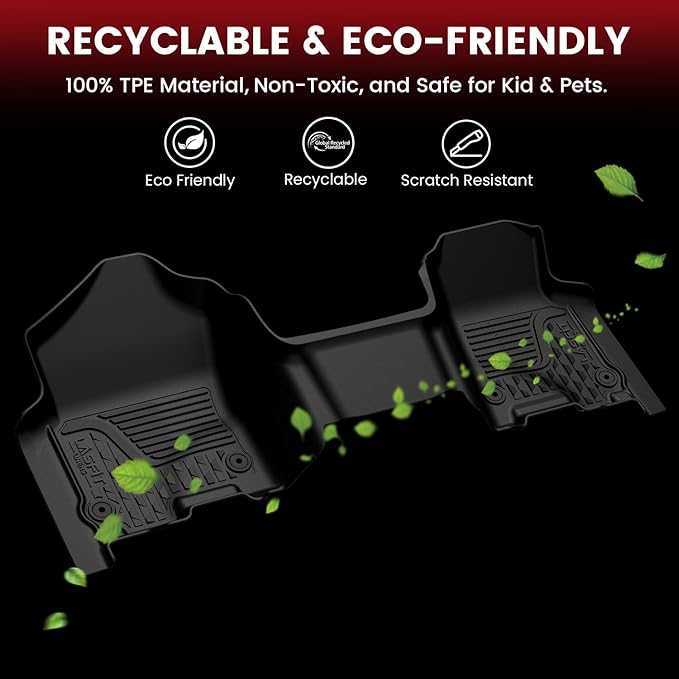 LASFIT Floor Mats for Dodge Ram 1500 2013-2018 & 1500 Classic 2019-2024 Quad Cab Bench Seat(Not for Bucket Seat & Vinyl Flooring), All Weather TPE Custom Fit Car Mats Floor Liners 1st & 2nd Row, Black