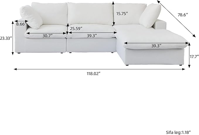 L-Shaped Cloud Sectional Couch, White Modular Sectional Sofa, Modern Comfy Cloud Sofa with Storage Ottoman, Covers Removable, Convertible Sleeper Couch for Living Room Apartment (Linen Fabric)