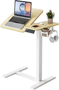 YIHAYO Electric Adjustable Overbed Bedside Table with Wheels, 24 x 16 Inches Mobile Standing Desk, Laptop Desk, Movable Overbed Tables Hospital Home Use, Natural
