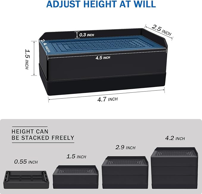 ANNKUT 1.5 inch Furniture Risers, Rectangle Adjustable Risers Blocks for Bed Sofa Table and Couch Lifting,Heavy Duty Support Up to 1,300 Lbs (4 Pack-Black)