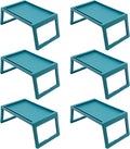 6PC Bed Tray Table with Folding Legs, Plastic Small Breakfast in Bed Tray Laptop Table Foldable Lap Desks for Eating on Sofa Laptops Sleepover Slumber Party Kids Adult (Blue)