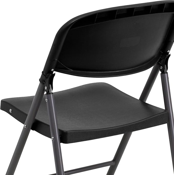 Flash Furniture HERCULES Series 330 lb. Capacity Black Plastic Folding Chair with Charcoal Frame