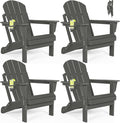 Folding Adirondack Chairs Set of 4 - Plastic Adirondack Chairs with Cup Holder, Weather Resistant for Outdoor, Patio, Lawn, Garden, Backyard Deck, Fire Pit - Dark Gray