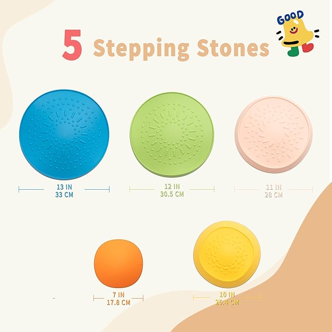 Oranmew Stepping Stones for Kids – Toddler Stepping Stones for Balance and Sensory Play, Non-Slip Indoor and Outdoor Balance Toys for Boys and Girls Age 3+, Stackable 5 Pcs Set