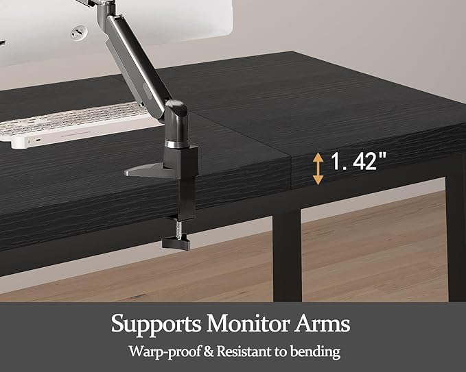 Modern Simple Table with Thick Tabletop, 47 Inch Small Computer Desk, Gaming Desk with Adjustable Feet, Study Writing Table for Home Office Work, Black