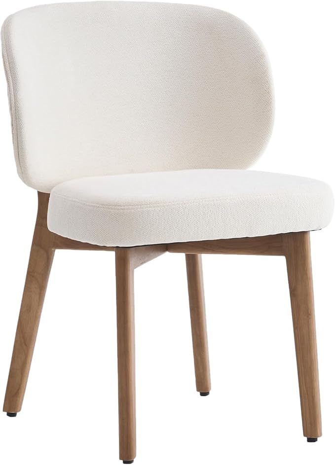 YOUNUOKE Boucle Dining Chairs Set of 6, Mid Century Modern Chenille Dining Room Chair with Soild Wood Legs, Upholstered Widen Backrest Comfy Armless Side Kitchen Chairs, Beige