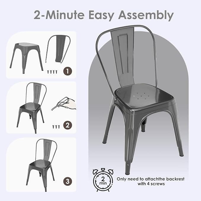 Metal Dining Chairs Set of 6,Stackable Tolix Chair Indoor/Outdoor for Kitchen,Cafe,Restaurant,Bistro & Patio Multiple Colors(Grey)
