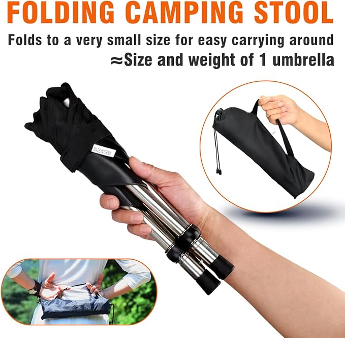 JVZI® Ultra-Light Backpacking Camping Stool - 275lbs Capacity, 1-Second Setup | Waterproof, Dual-Height Design for Camping, Bonfire,Fishing & Queues (1)