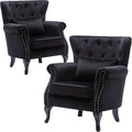 DM Furniture Set of 2 Mid-Century Modern Accent Chair, Velvet Armchair w/Tufted Back/Wood Legs, Upholstered Lounge Arm Chair Single Sofa for Living Room Bedroom, Black