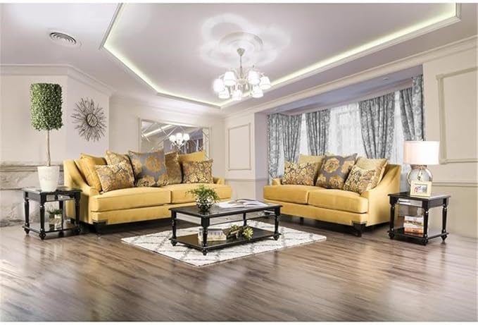 BOWERY HILL Traditional Velvet Upholstered Sofa with Wood Frame in Gold