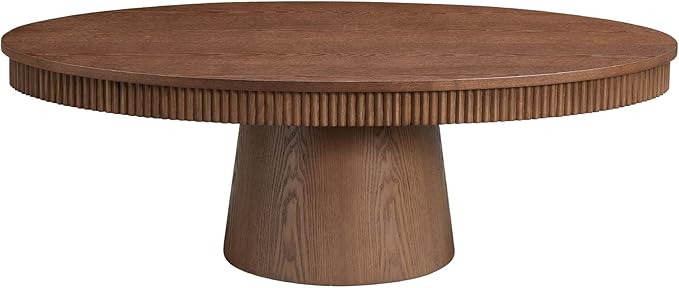 Coffee Table Modern Oval Wood Coffee Tables Mid Century Center Fluted Farmhouse Drum Tea Boho Wooden for Living Room Apartment Home Office Walnut 47.24" W x 26.77" D x 15.86" H
