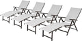 VredHom 4PCS Patio Chaise Lounge Outdoor Adjustable Folding Lounge Chair Recliner with 8 Adjustable Backrest Positions for Pool Beach Yard, Light Grey Textliene & Brown Aluminum Frame