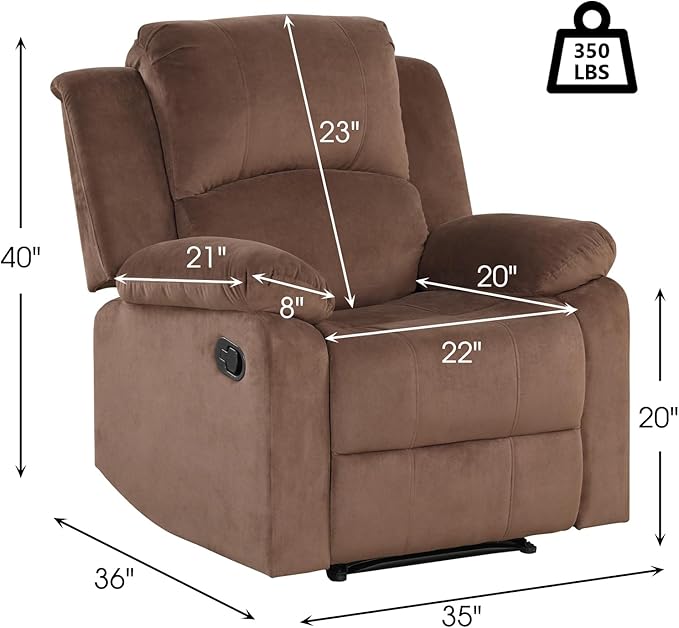 CANMOV Manual Recliner Chair Set of 2, Soft Fabric Overstuffed Recliner Single Sofa Chair for Living Room Bedroom, Heavy Duty and Safety Reclining Mechanism, Light Brown