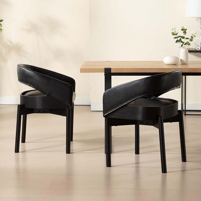DUOMAY Modern PU Leather Dining Chairs Set of 2, Open Back Kitchen Chairs with Solid Wood Legs Upholstered Curved Back Side Chairs for Kitchen Restaurant, Black