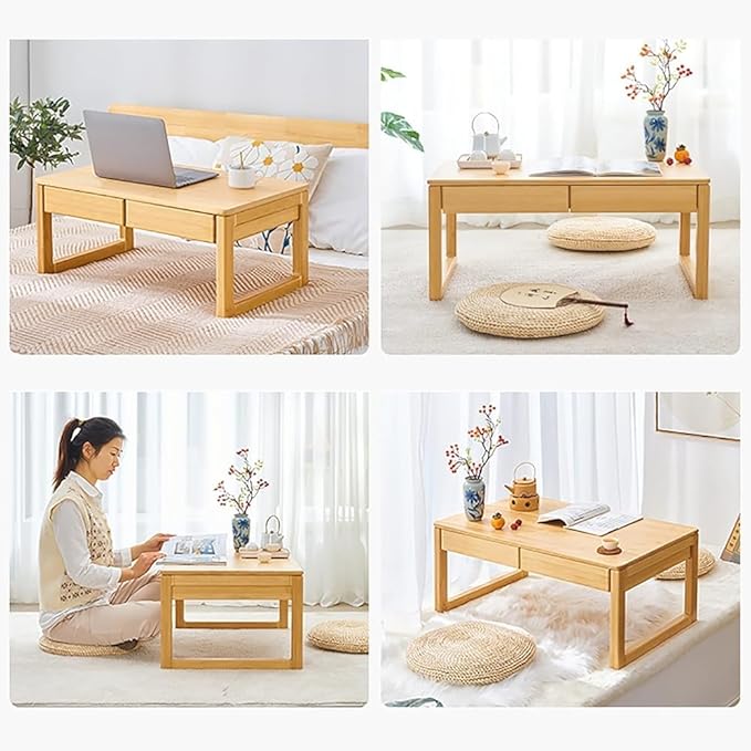 Japanese Meditation & Tea Table Antique Altar Table, Multifunctional Low Floor Tatami Table for Tea, Laptop, and Meditation (Beige, 70x42x30cm)