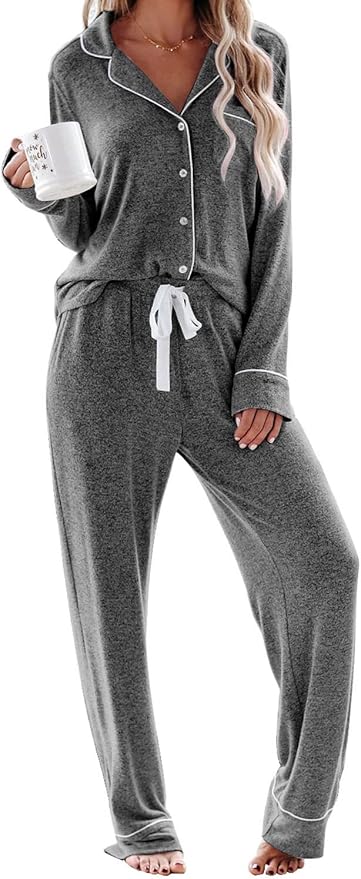 Aamikast Women's Pajama Sets Long Sleeve Button Down Sleepwear Nightwear Soft Pjs Lounge Sets