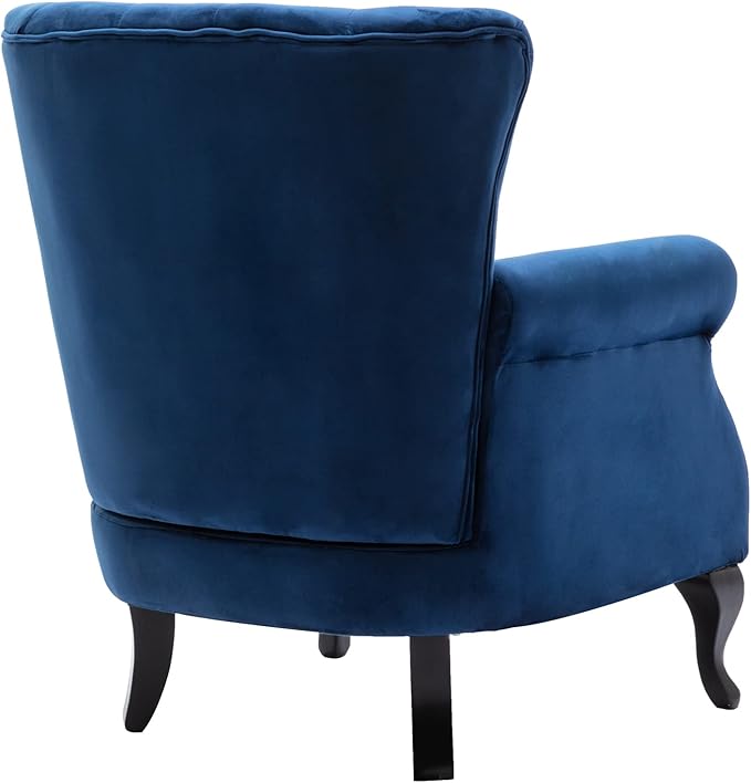Janoray Mid Century Modern Accent Chair Upholstered Armchair Comfy Velvet Fabric Single Sofa with Tufted Wingback for Small Spaces Bedroom Living Room, Blue