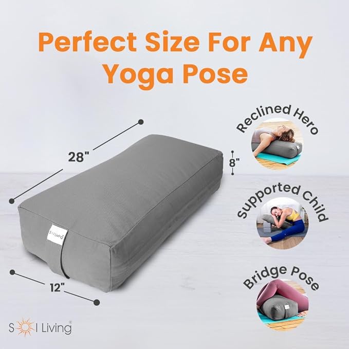 Sol Living Yoga Bolster Pillow Rectangular Meditation Cushion Cotton Meditation Accessories for Restorative Yoga Meditation Pillow Yoga Pillow Firm Body Pillow Bolster Pillow for Legs Removable Cover