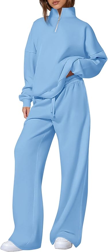 PRETTYGARDEN Womens Casual Two Piece Sets Fall 2026 Outfits Quarter Zip Sweatshirts Straight Leg Pants Sweatsuits Tracksuit