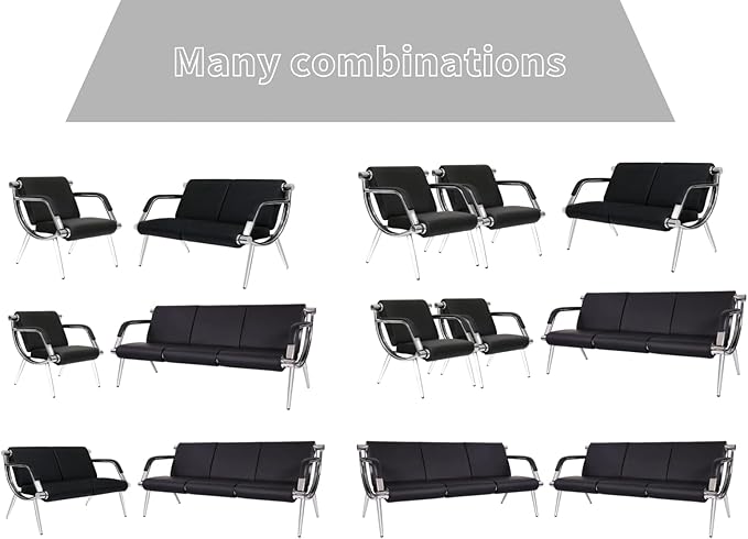 Kinfant Waiting Room Chair- Office Reception Furniture with Armrest and PU Leather Cushion, Office Guest Chair for Waiting Room Airport Hospital Bank Lobby, Black (Black, 3-seat)