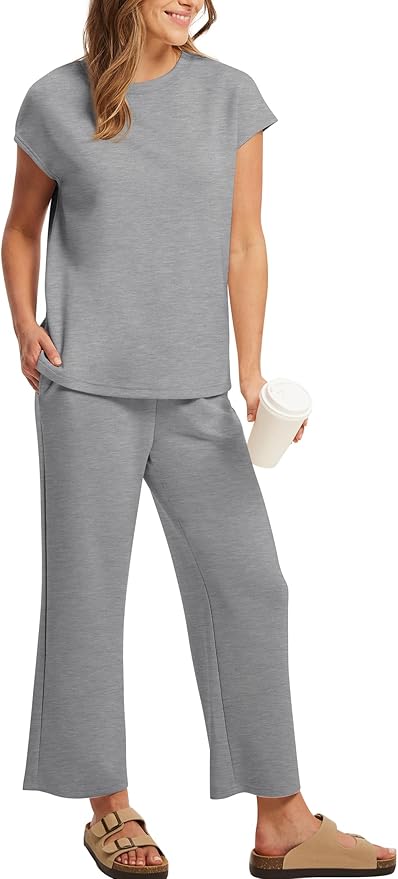Sampeel Two Piece Sets for Women Summer Vacation Outfits Cap Sleeve Tops Lounge Matching Sets Clothing Beach Fashion Clothes