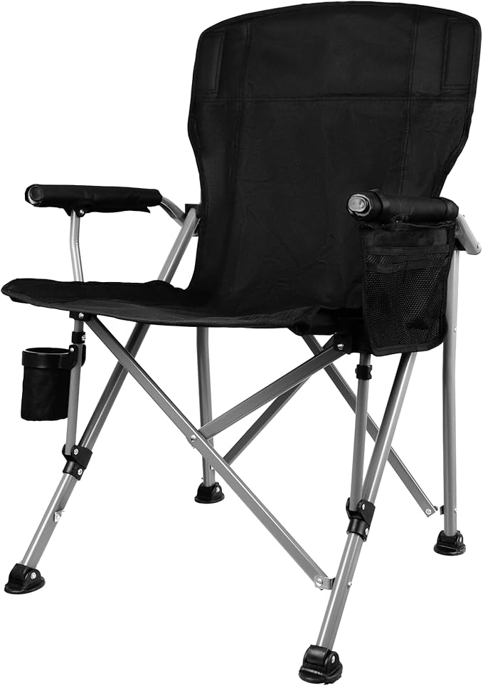 Folding Camping Chair with Cup Holder and Storage Bag, Heavy Duty Support 400 LBS, Oversized Collapsible Portable Camping Chair for Outdoor Camp, Picnic, Travel, Fishing Black