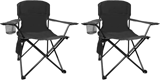 SAILARY Folding Camping Chair with Cup Holder and Cooler Bag, 225lbs Capacity, Upgraded Portable Foldable Chair with Heavy Duty Steel Frame for Outdoor, Beach, Fishing, Backpacking, Black 2PCS