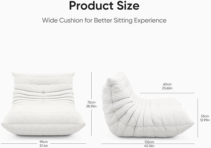 cebihy Premium Quality Compression Fireside Togo Chair, Adult Bean Bag Chair, Single Floor Couch, Soft Lazy Floor Chairs for Living Room, Bedroom, Salon & Office (Teddy White)