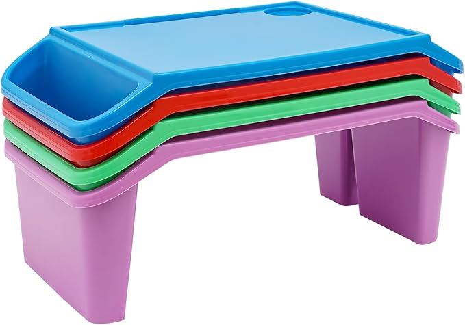 4 Pcs Kids Lap Desk Tray, Plastic Breakfast Laptop Trays, Portable Lap Bed Table with Side Pockets (22" x 12" x 8")