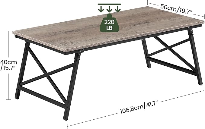 CHOEZON 41.3" Folding Coffee Table with Safety Buckles, Low Coffee Table, Portable Floor Table, for Sitting on The Floor, for Living Room, Bedroom, Balcony, Caravan, Greige and Black TKF01BG