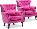 LZAREAL Accent Reading Arm Chairs Set of 2 for Living Room Bedroom, Midcentury Modern Comfy Corner Sofa Chair, Wingback Waiting Room Club Chair with Button Tufted Back &Lumbar Pillow, Velvet Rose