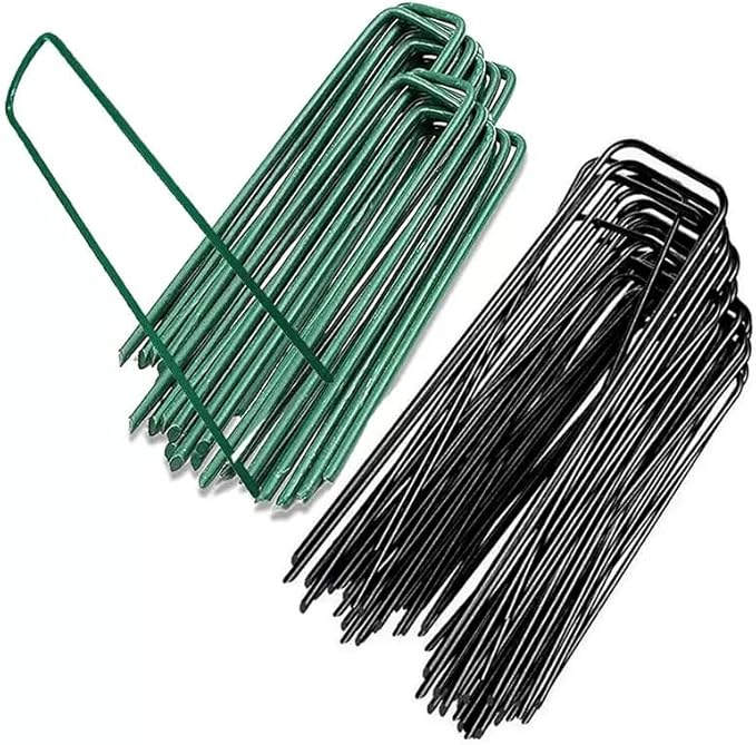 6 inch 25 Pack Green Galvanized Landscape Staples 11 Gauge Garden Stakes Pins Anti-Rust Ground Stakes U-Shaped Tent Stakes are Used for Weed Barrier, Irrigation Tubing, Yard Lawn, Landscape Fabric