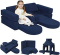 MeMoreCool Kids Modular Play Couch – 10-Piece Navy Foam Sofa Set, Convertible Playroom Furniture | Fold-Out Toddler Bed | Safe, Washable & Imaginative Design