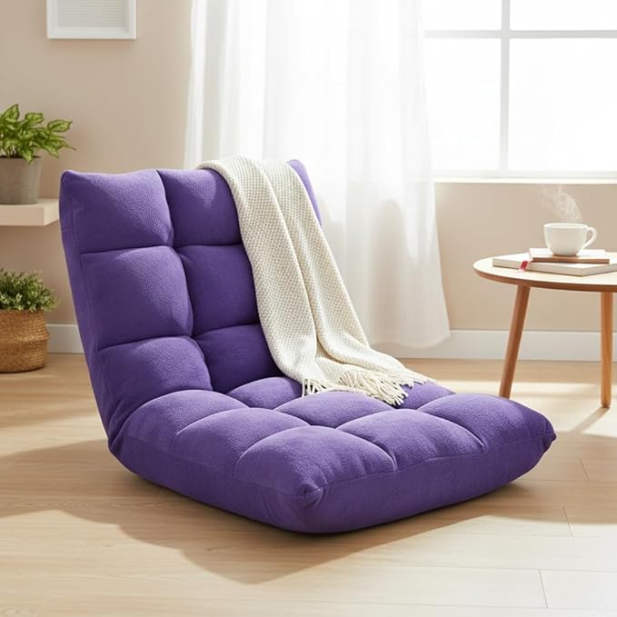 S AFSTAR Cushioned Floor Chair, 14-Position Adjustable Padded Lazy Recliner with Comfortable Back Support and Skin-Friendly Cover, Great for Reading, Playing Game, Meditating (Tender Violet)