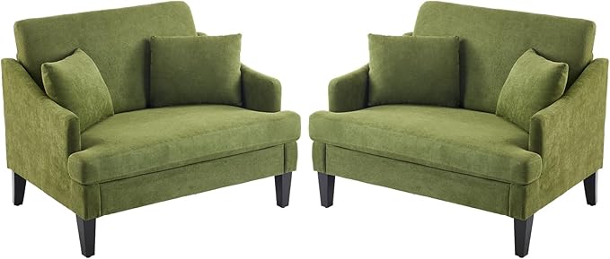 Bezseller Oversized Accent Chairs Set of 2, 33.5'' Wide Seat Comfy Armchair with 2 Pillows, Upholstered Big Reading Chair, Modern Single Sofa Chair for Living Room Bedroom Apartment Office, Green