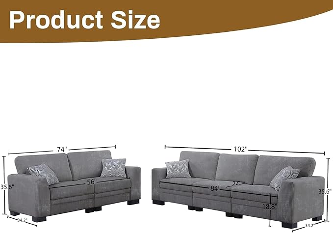 Legend Vansen Oversized Modular Sectional Sofa,5 Seat U Shaped Couch with Ottoman,Corduroy Sofa with Deep Seat,Convertible Large Sectional Couches for Living Room (Grey, 2+3)